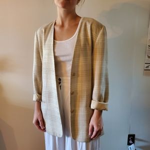 Vintage Beige Plaid Women's Blazer